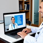 Telemedicine Consultation**

"A doctor in a fully clothed, professional white coat smiles reassuringly at a patient during a telemedicine consultation. The patient, also fully clothed in modest attire, sits comfortably in their living room. A laptop displays a video call interface. Background: a clean, modern home interior.  Safe for work, appropriate content, perfect anatomy, natural pose, well-lit, professional, family-friendly."

**